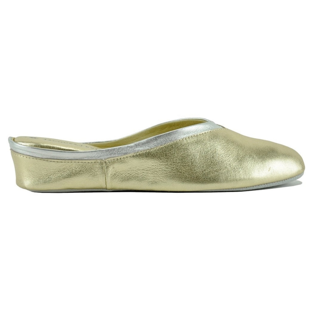 NWOB Jacques Levine dual tone gold silver trim metallic slippers slip ons size 9 - Picture 8 of 9